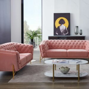 Divani Casa Aiken – Modern Salmon Velvet Living Room Collection