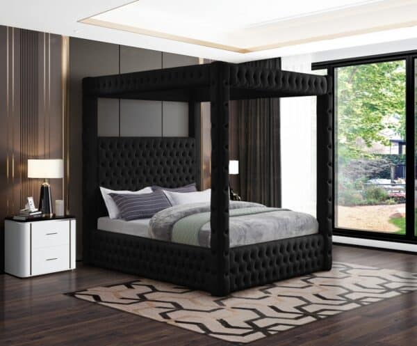 King Royal Black Canopy Velvet Bed