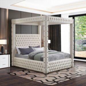 Queen Royal Cream Canopy Velvet Bed