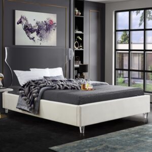 Full Size Ghost Cream Velvet Bed