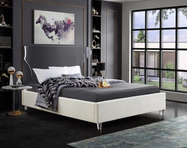 King Size Ghost Cream Velvet Bed