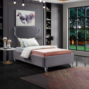 Twin Size Ghost Cream Velvet Bed