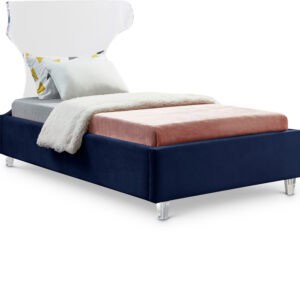 Twin Size Ghost Navy Velvet Bed