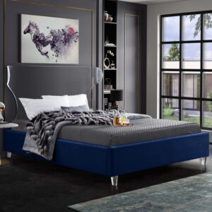Full Size Ghost Navy Velvet Bed