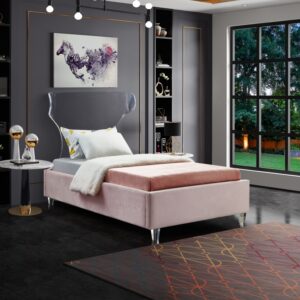 Twin Size Ghost Pink Velvet Bed