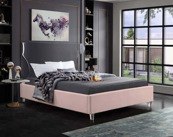 Queen Size Ghost Pink Velvet Bed