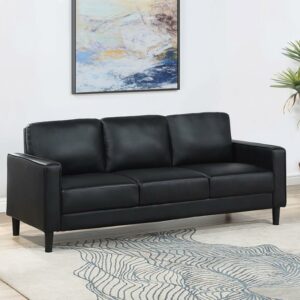 Ruth Upholstered Track Arm Faux Black Leather Sofa
