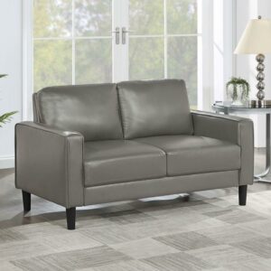 Ruth Upholstered Track Arm Faux Grey Leather Loveseat
