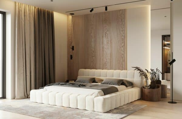 Divani Casa Tyree - Queen Modern Tufted Off-White Fabric Bed