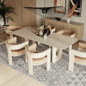 Nova Domus Osaka - Modern Faux Marble + Natural Ash Dining Table and Chairs