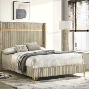 Lucia Beige Upholstered Eastern King Wingback Panel Bed