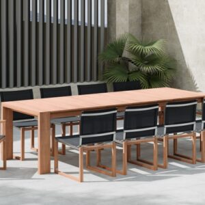Tulum Teak and Black 11 Piece Outdoor Dining Table Set