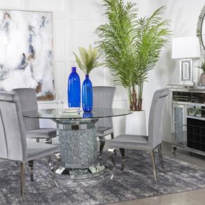 Ellie Grey 5-piece Mirrored Pedestal Dining Table Set