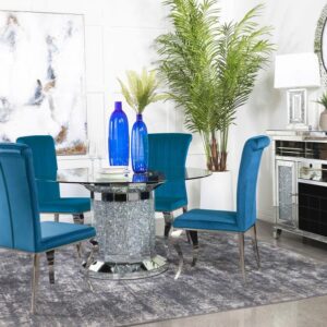 Ellie Teal 5-piece Mirrored Pedestal Dining Table Set