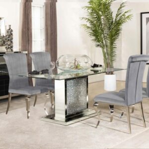 Marilyn Grey 5-piece Rectangular Mirrored Dining Table Set