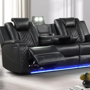 6088 Black Leather LED Power Recliner Sofa