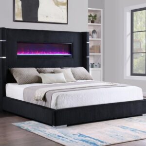Tisdall Black Upholstered King Flame Visualizer Bed