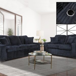 Classic Black Corduroy Sofa and Love Seat