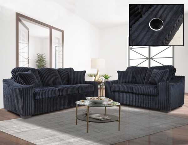 Classic Black Corduroy Sofa and Love Seat