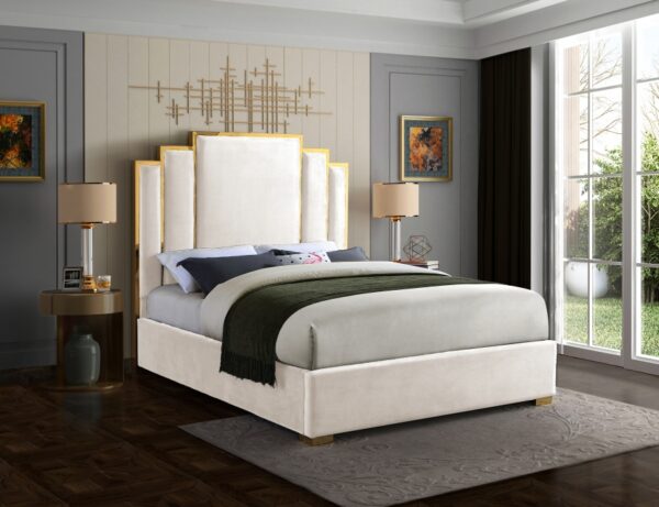 Hugo Cream Queen Velvet Upholstered Bed