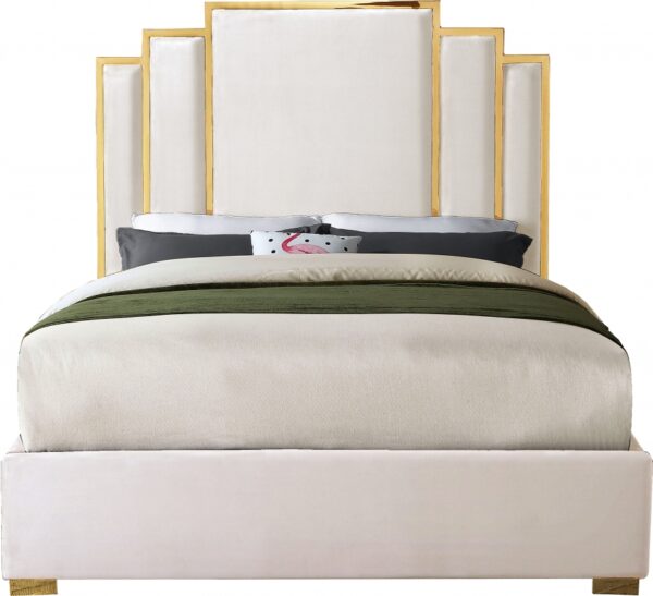 Hugo Cream Queen Velvet Upholstered Bed - Image 2