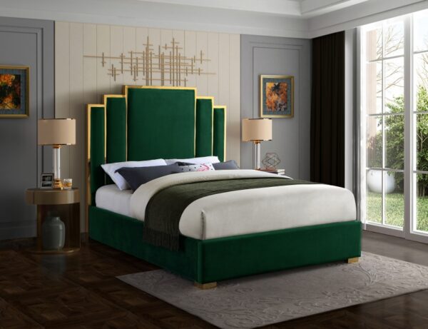 Hugo Green King Velvet Bed