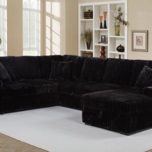 Devonshire Black Corduroy Sleeper Sectional with Chaise Storage