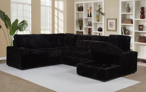 Devonshire Black Corduroy Sleeper Sectional with Chaise Storage - Image 2