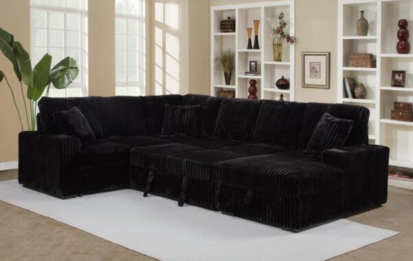Devonshire Black Corduroy Sleeper Sectional with Chaise Storage - Image 3