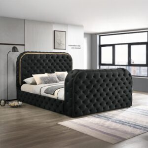 Kana Black Eastern King Bed w/LED, Fireplace & TV Stand