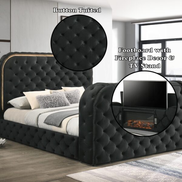 Kana Black Eastern King Bed w/LED, Fireplace & TV Stand - Image 3