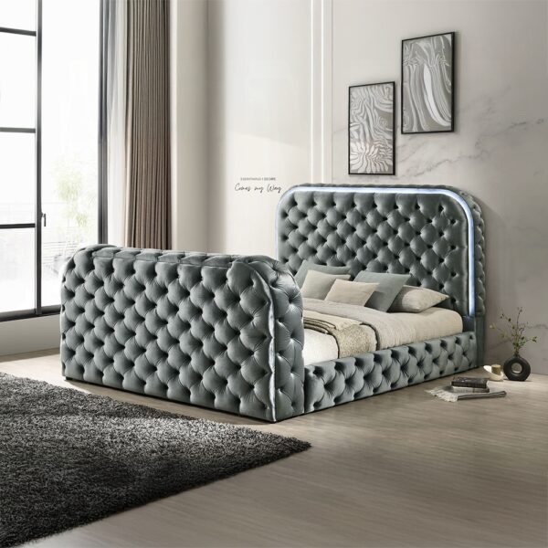 Kana Grey Queen Bed w/LED, Fireplace & TV Stand - Image 3