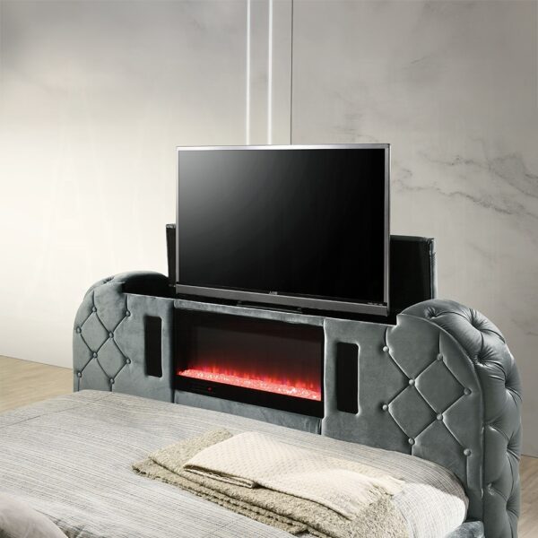 Kana Grey Queen Bed w/LED, Fireplace & TV Stand - Image 2