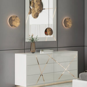 Modrest Nixa Modern White & Gold Dresser and Mirror