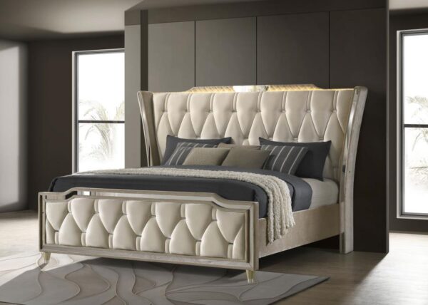 Lorient Ivory & Camel Queen Size LED Bed